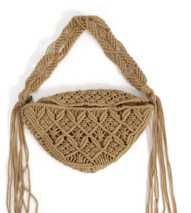 Sac banane macramé beige