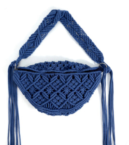 Sac banane macramé bleu